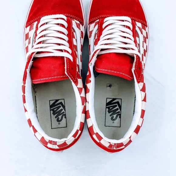 Vans Old Skool Sk8 Low Suede Checkerboard Skate Shoes White Red Mens Sz 10.5 - Picture 8 of 15